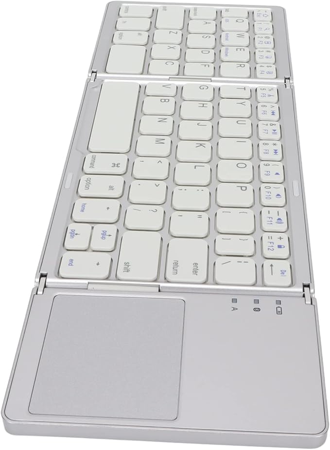 Gugxiom Foldable Wireless Keyboard with Touchpad, Foldable Design 63 Keys BT 3.0 Keyboard for Smartphone Tablet Laptop Travel, Mute, Pocket Size, USB Charging (Silver White)