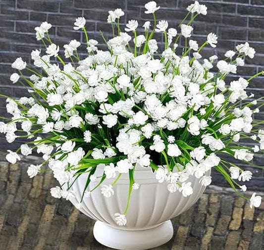 Artificial Flowers Outdoors, 12 Bundles No Fade Fake Flowers UV-Anti Easy to Clean Faux Greenery Plants Faux Plastic Plants Garden for Indoor Outdoor Home Garden Decoration, White