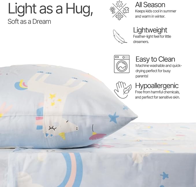 100% Cotton 210TC Salt Earth Kids Bedsheet, Twin Sheets Set for Toddler bed, 3 Piece Bedding Set Including Flat Sheet, Fitted Sheet, and Pillowcase, Themed Cute Sheets for a Playful Kids Bed (Unicorn)
