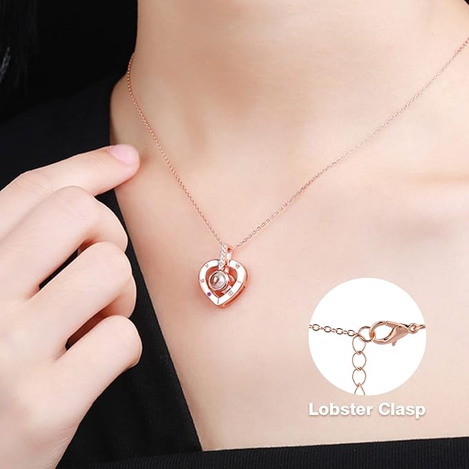 for Mom Wife Women Girlfriend Her, Preserved Real Rose with I Love You Necklace in 100 Language, Eternal Real Rose Flower Gifts for Valetine's Day Birthday Anniversaries