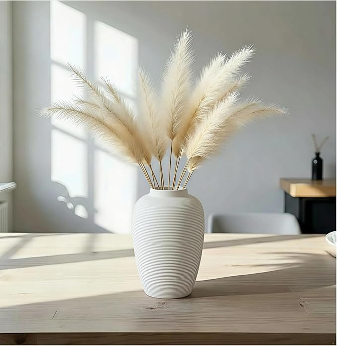 Large Ceramic Vase, 10.24 inch Minimalist Vase for Home Decor, Handmade Farmhouse Flower Vase for Table Centerpiece, Wedding, Living Room, Kitchen Decoration, Shelf Decor (Rice White)