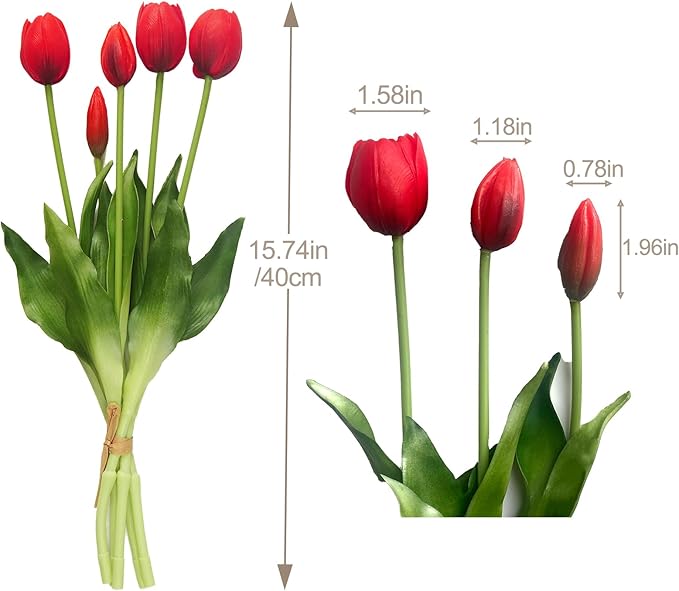 10 Pcs Fake Tulips Tulips Artificial Flowers Real Touch Fake Flowers Artificial Flower Bouquet for Home Table Party Wedding Decoration(Red)