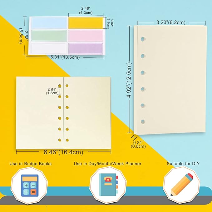 A7 Planner Refill,4 Pcs per Set, 360pages, Plain Blank Paper, with Label Stickers Gift,Mini Binder Refills,6 hole/100gsm Thick Paper/4.84 x 3.23'', Harphia