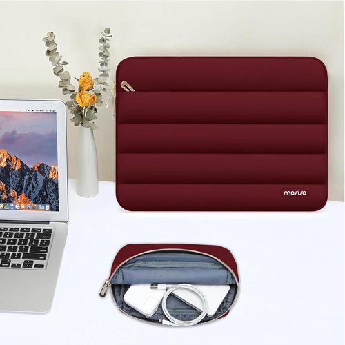 MOSISO 16-Inch Laptop Case - Puffy Sleeve Compatible with MacBook Pro & More | Red Polyester Bag