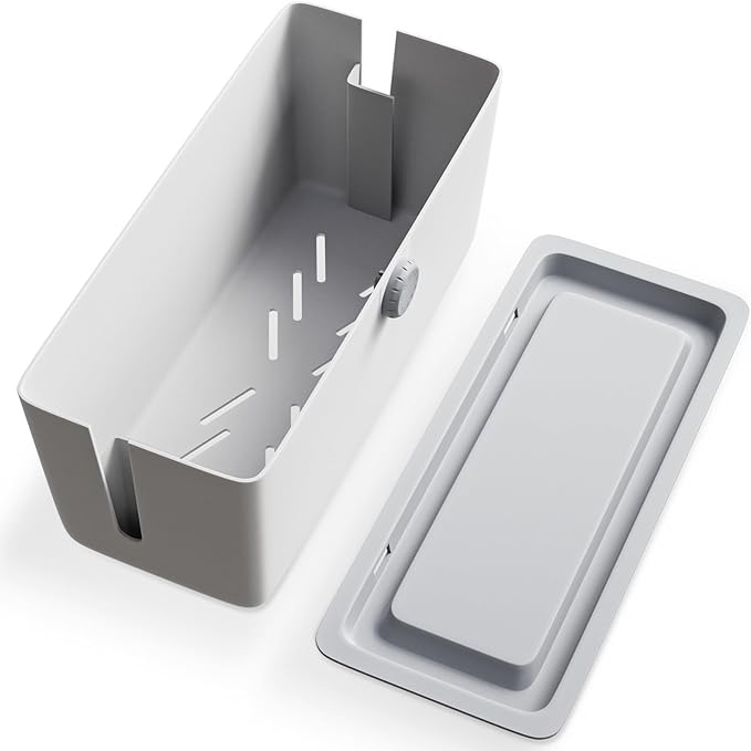 KinderSense® Cable Management Box - Cord Organizer with Child Proof Lock - Cord Hider to Conceal Wires,Power Strips from TV,Computer,Desk and Babies - 12 X 5.25 x 5.25 (Gray)