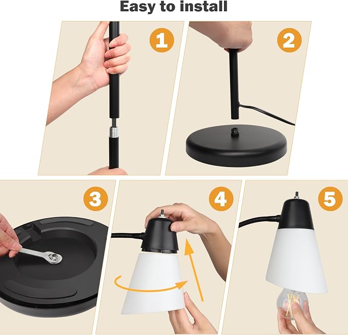 FOLKSMATE LED Floor Lamp, Medusa 3 Head Modern Adjustable Tall Standing Light for Living/Kids Room, Bedroom, Office, Dorm