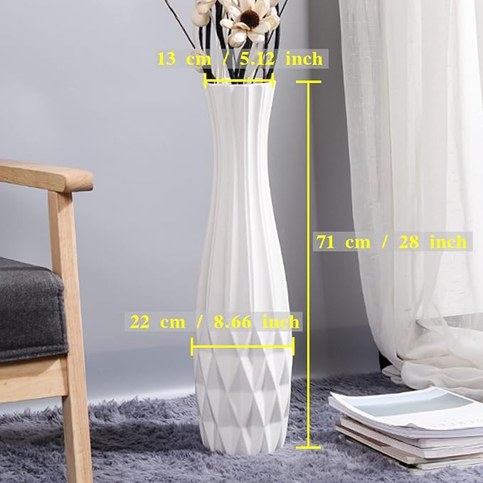 Ceramic Large Floor Tall Vase 28 Inches,White Modern Flower Tall Vases for Office, Home,Farmhouse,Living Room Décor,Simple Origami Design Fall Decorative Porcelain Flower Arrangement Vase Ideal Gift