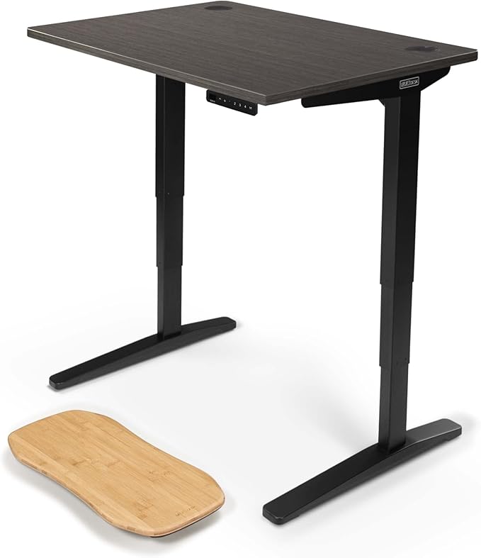 UPLIFTDESK V2 2-Leg Ash Gray Laminate Wood Standing Desk – Adjustable Height, Advanced 1-Touch Memory Keypad, Under Desk Cable Management, Wire Grommets & Rocker Board (Black-Frame, 42 x 30 inch)