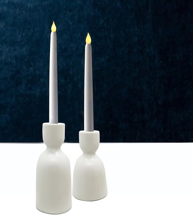 Candlestick Holders, Ceramic White Taper Candle Holder Candlelight Stand Candleholder, Modern Boho Candle Holders for Desktop Table Setting Dining Bathroom Wedding Decoration,2 Pack