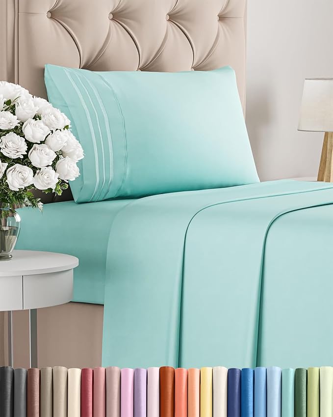 Twin XL Size 3 Piece Sheet Set - Comfy Breathable & Cooling Bed Sheets Set - Hotel Luxury Bedding for Women, Men, Kids, Teens, Boys & Girls - Deep Pockets, Soft and Wrinkle Free - Oeko-Tex - Spa Blue