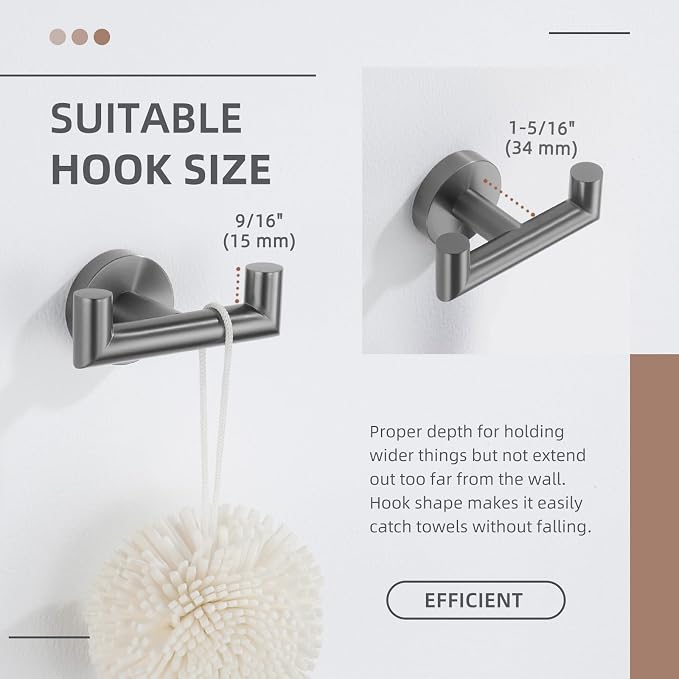 Angle Simple Double Towel Hook, SUS304 Stainless Steel Bathroom Robe Hook for Wall, Hand Towel Holder, Gunmetal Gray