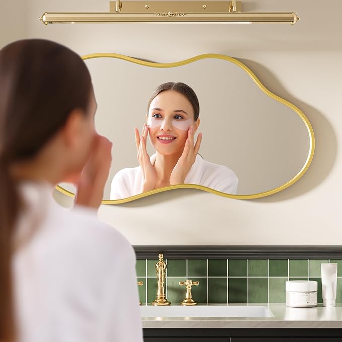 20”x 36” Gold Irregular Wall Mirror, Bathroom Asymmetrical Mirror, Metal Framed, Tempered Glass, Decorative Mirrors for Bathroom Bedroom Living Room Entryway (Horizontal/Vertical)