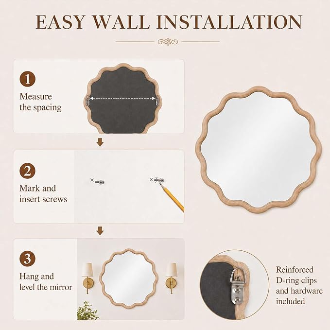 Majnesvon 20x30 Inch Asymmetrical Wall Mirror Wood,Rustic Irregular Shaped Vanity Mirror for Bathroom,Bedroom, Living Room, Entryway, Fireplace,Wall Decor,Solid Wooden Frame (Natural Wood, 20" x 30")
