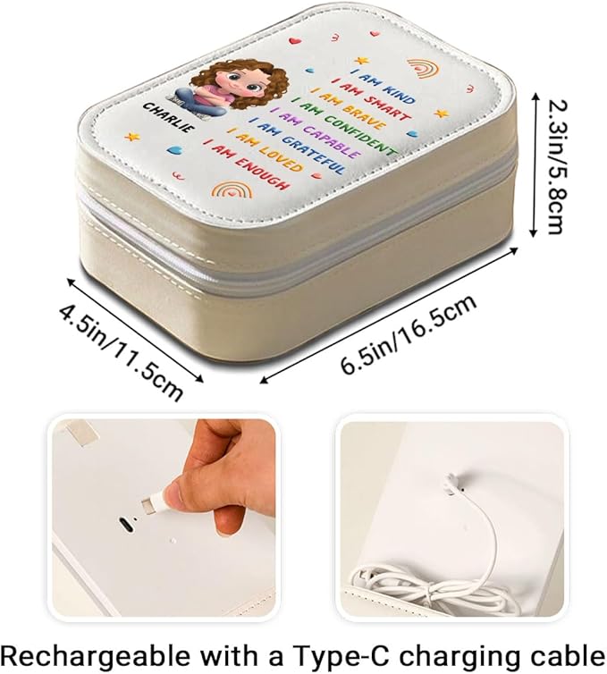 Wrappiness Girls & Women Lovely Makeup Box With LED Mirror - Personalized Jewelry Box Organizer Portable Ideal for Travel, Gift for Daughters Sisters Friends (Kind Smart Loved, Toddler Girls)