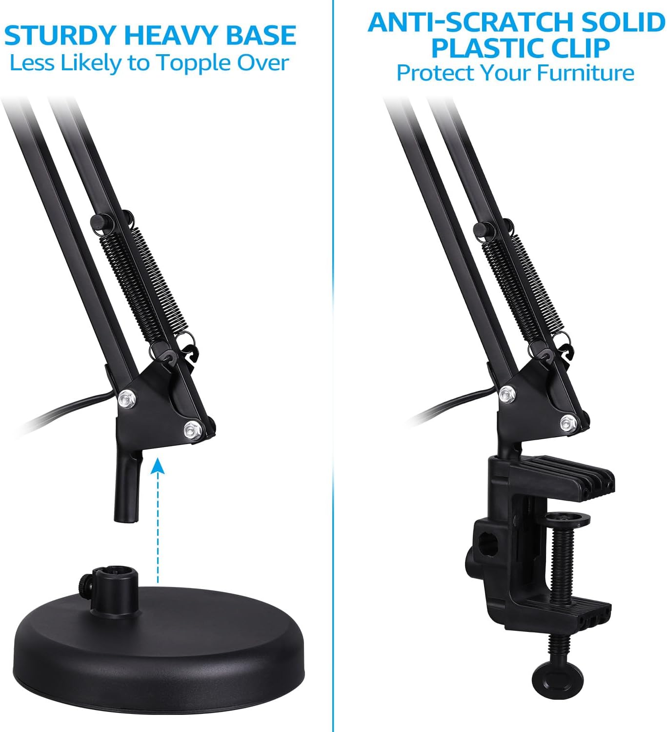 TORCHSTAR Adjustable Metal Desk Lamp - Clamp-On Gooseneck Light for Home Office & Study | Black