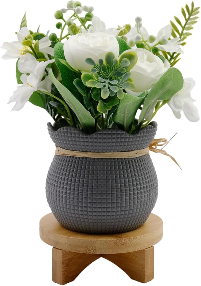 Oedema 4.45-inch Solid Wood Mini Plant Stand Short Flower Stand Round Plant Riser for Small Items, Flower Pot, Small Plant, Gift, Tabletop Decor, Office