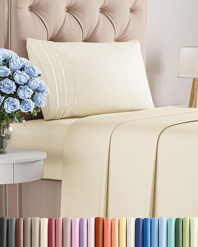 Twin Size 3 Piece Sheet Set - Comfy Breathable & Cooling Bed Sheets Set - Hotel Luxury Bedding for Women, Men, Kids, Teens, Boys & Girls - Deep Pockets, Ultra-Soft, Wrinkle Free - Oeko-Tex - Off White