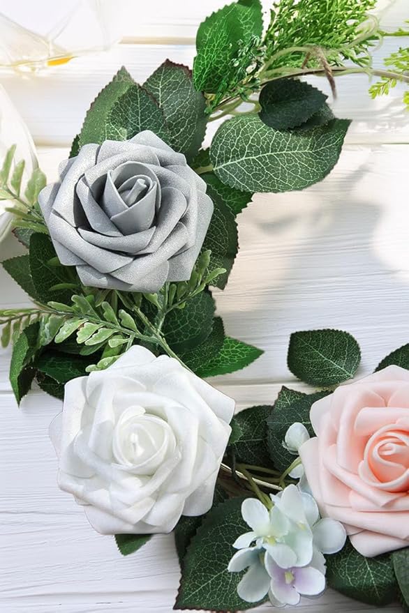 Ivory White Artificial Roses 25pcs, Real Looking Fake Foam Flowers with Stems for DIY Wedding Bridal Bouquets, Centerpieces, Party, Baby Shower, Christmas Decor