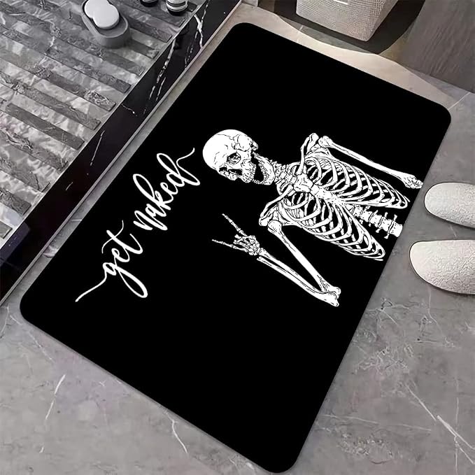 Diatomaceous Earth Bath Mat,Black Funny Skull Non-Slip Volume Super Absorbent Fast Drying for Bathroom Kitchen Door mat,Eco-Friendly Easy to Clean 20×31Inch (50 * 80cm)