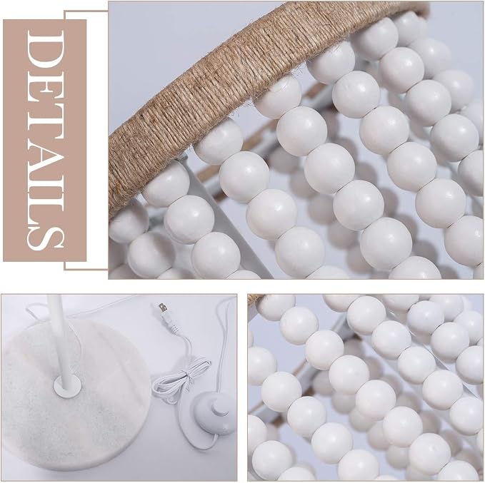 VILUXY Bohemia Boho Floor Lamp with White Wood Beaded Shade for Bedroom, Living Room, Girl Room