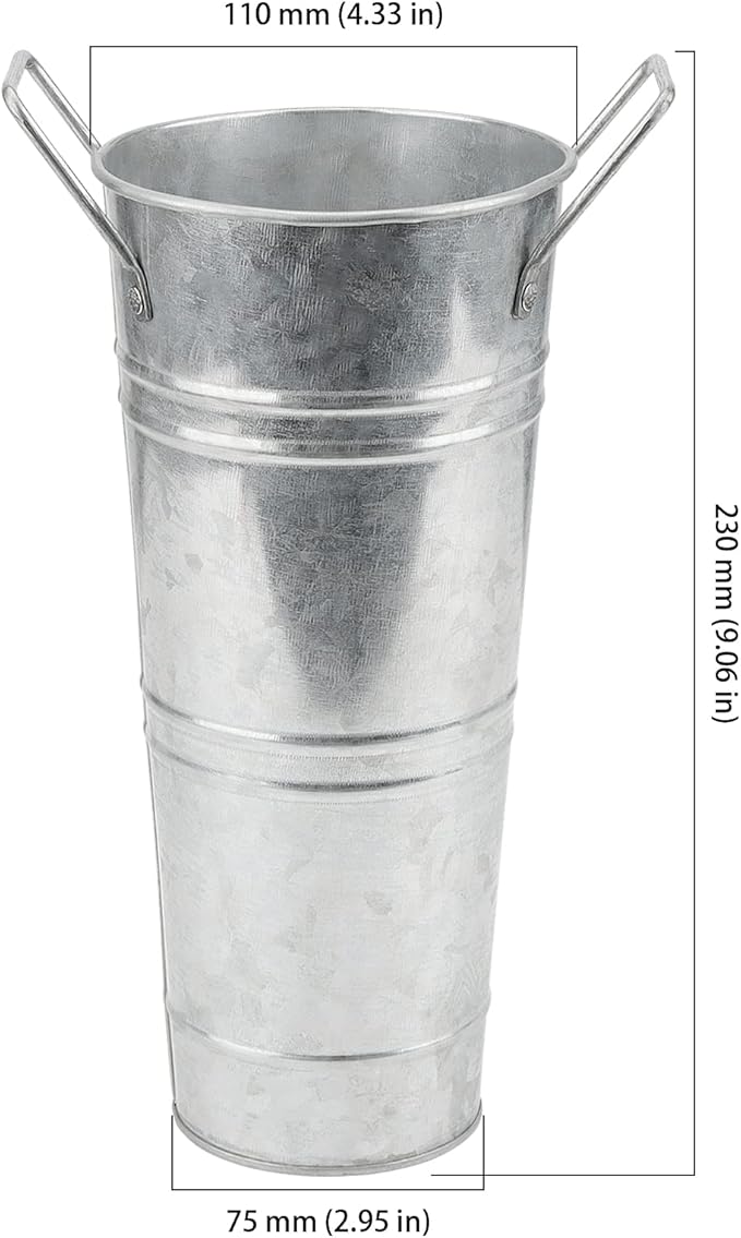 HOIGON Set of 8 Galvanized Metal Flower Vases, 9 Inch Rustic Farmhouse French Bucket with Handles,Metal Flower Holder for Weeding, Table, Home Decoration