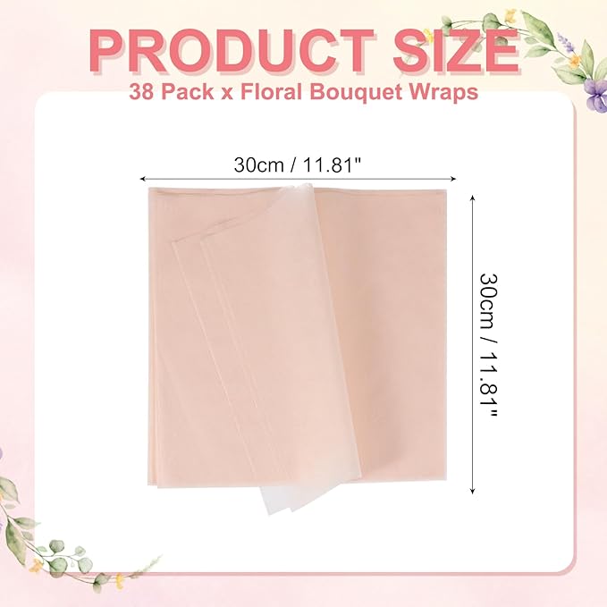 YELARXI Flower Wrapping Paper, Cotton Wrapping Flower Paper, Non-Woven Waterproof Floral Bouquet Wraps - Fitting for (Florist Supplies/Gift) 11.8 x 11.8 Inch & 38 Pack & Light Pink