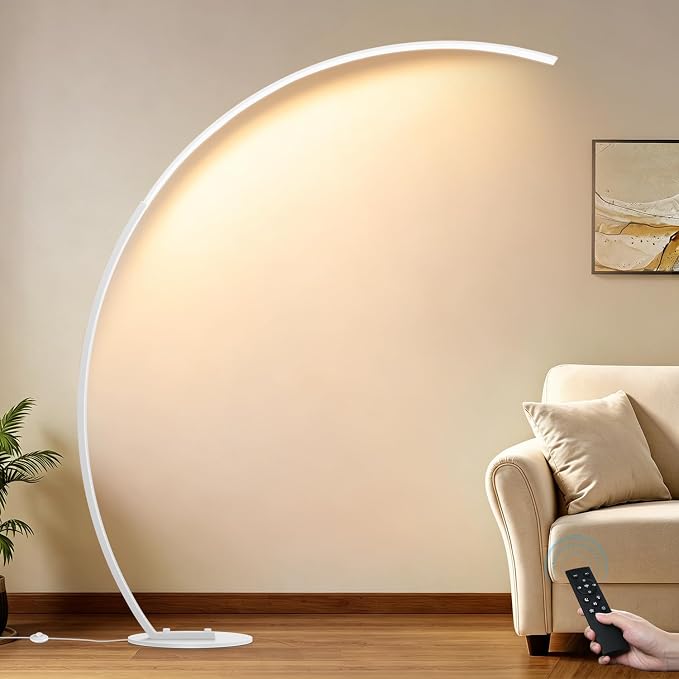 2000LM Ultra-Wide Coverage LED Lamps for Living Room with 3 Color Temperatures, White Dimmable Arc Floor Lamps, Modern Standing Tall Lamp with Remote Control Reading Floor Lamp for Bedroom Office