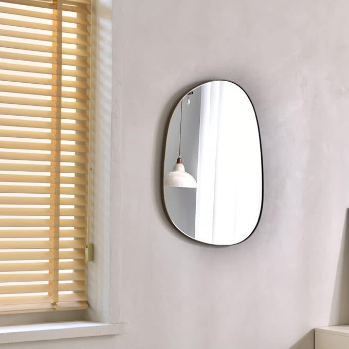 ELEHUME Asymmetrical Mirror for Wall Decor 23"*30", Modern Brass Framed Wall Mirror for Living Room Bathroom Bedroom Entryway ELE-STOU-0064G