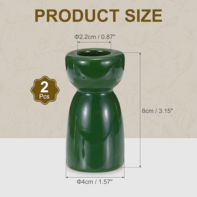 uxcell 2 Pack Candlestick Holder Bright Dark Green Ceramic Taper Candle Holder Candle Stand Holders Modern Style Decoration for Centerpiece Tabletops Anniversary