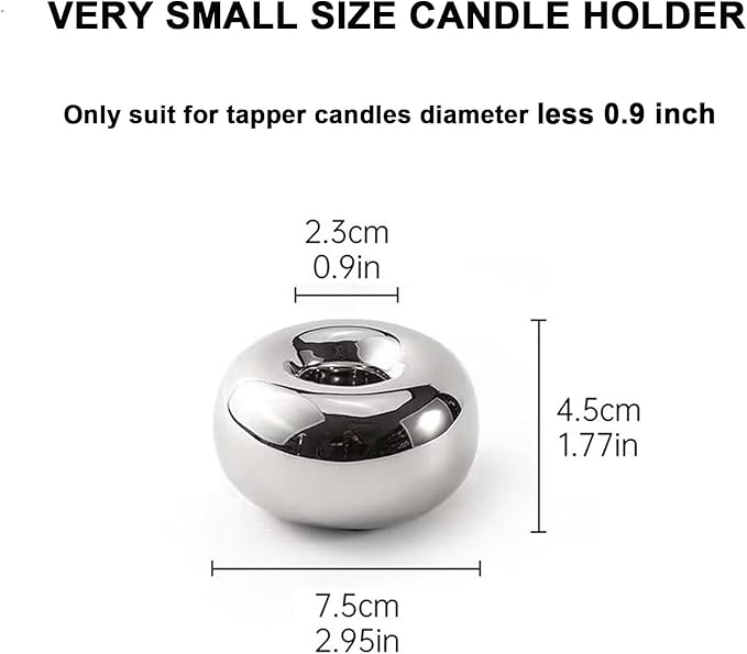 Silver Modern Doughnut Shaped Candlestick Holder, Small Decorative Taper Candle Holder for Bathtub Bedroom Livingroom