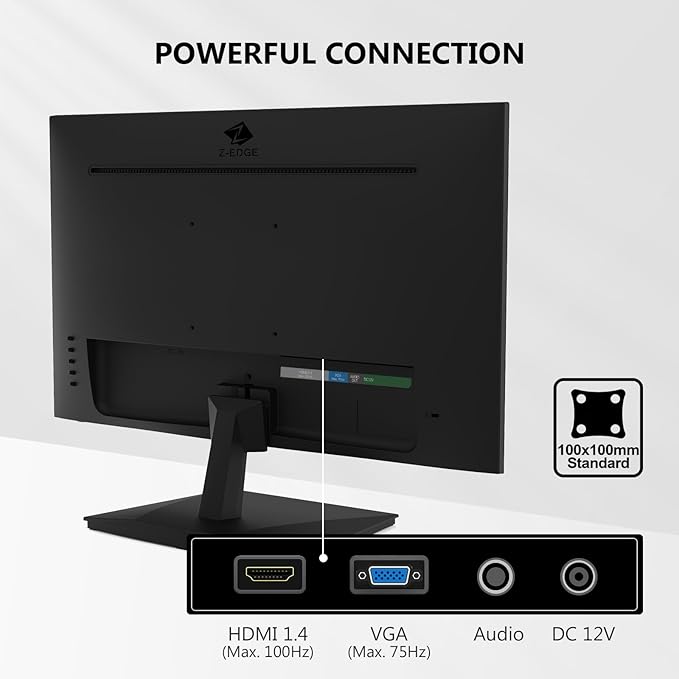 24 inch Monitor, Z-Edge Computer Monitor, Full HD 1920 x 1080p IPS 100Hz PC Monitor with HDMI, VGA, Frameless, U24I Anti-Glare Screen
