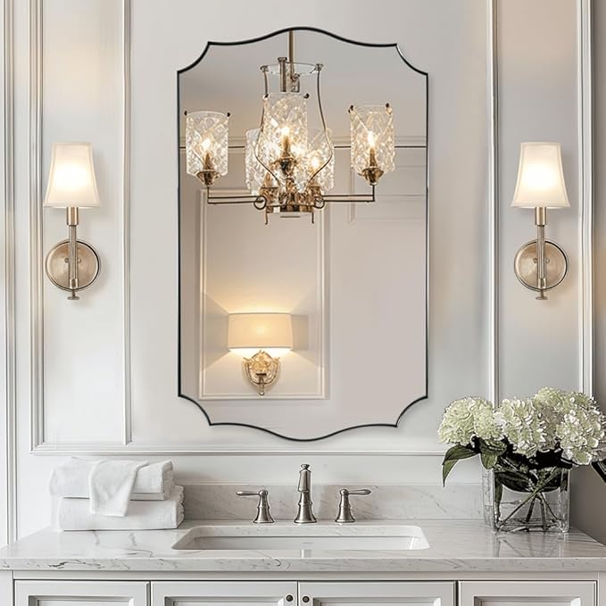 ANDY STAR 24x40 Inch Brushed Nickel Mirror, Unique Rectangle Bathroom Mirror, Large Decorative Mirror in Rust-Proof Stainless Steel 1" Frame, Modern Wavy Frame Design, Vertically/Horizontally