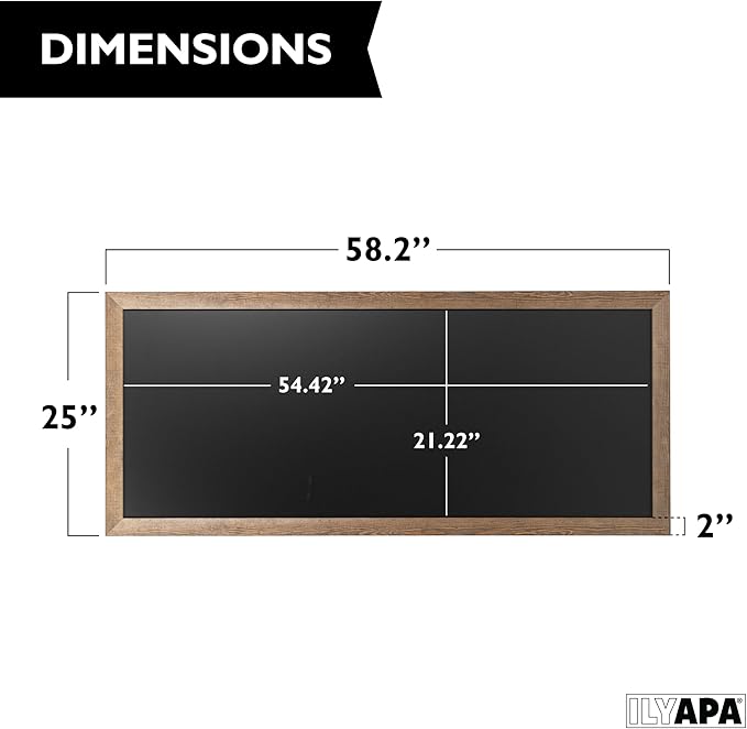 Ilyapa Extra Large Black Magnet Board for Wall - 58 x 25 Inch Wood Wall Hanging Menu for Restaurant, Food Truck, Kitchen or First Day, Barnwood Color