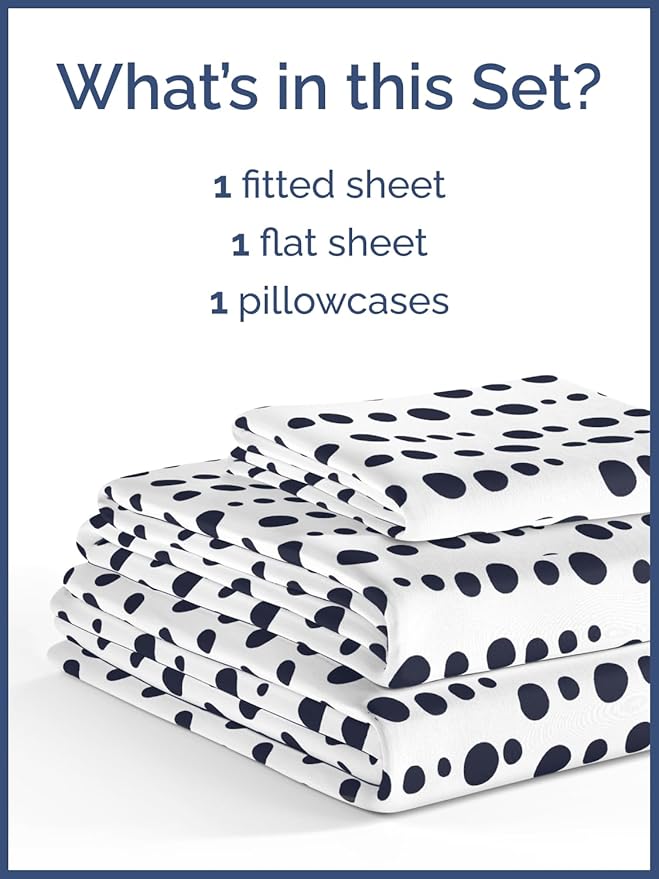 Kids Blue Dots Twin 3 Piece Sheet Set - Boys, Girls, Teens, Toddler - Easy Fit Deep Pockets - Breathable, Hotel Quality Bedding Sheets - Machine Washable - Wrinkle Free - Cute, Cozy, Soft - CGK Linens