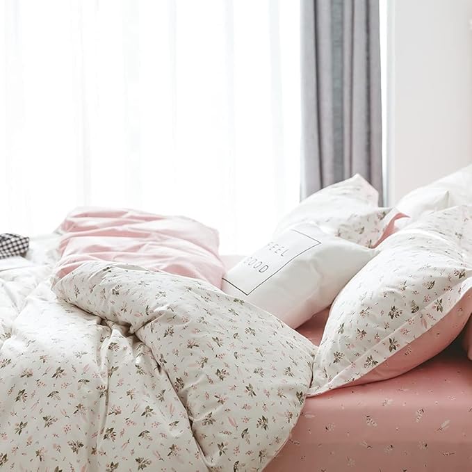 Floral Comforter Set Queen Soft Bedding Comforter Set 3 Pieces Garden Style Pink Flower Print Botanical Flowers Comforter Set for All Seasons 1 Comforter and 2 Pillowcases (Floral, Queen)