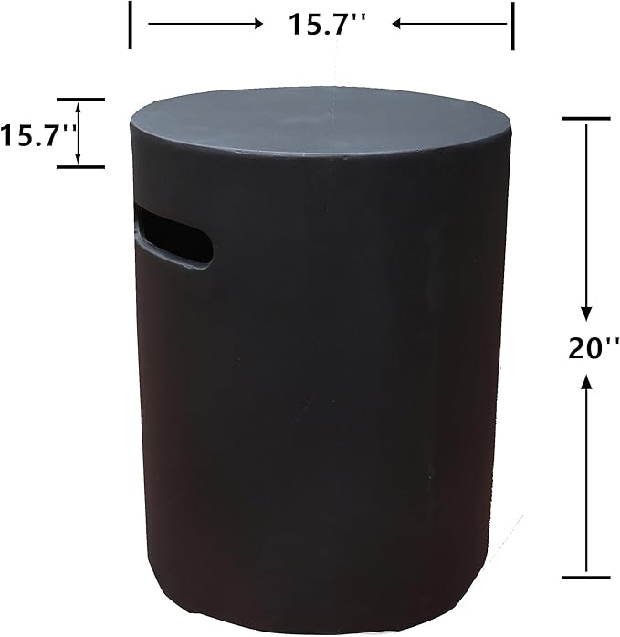 AMS Fireplace | Elementi 20lb Propane Tank Cover (Cylinder Smooth - Black) | GFRC, Black Color, Round Shape, Size - 15.7 x 15.7 x 20 inches | Suited for Propane Tank Fire Pit