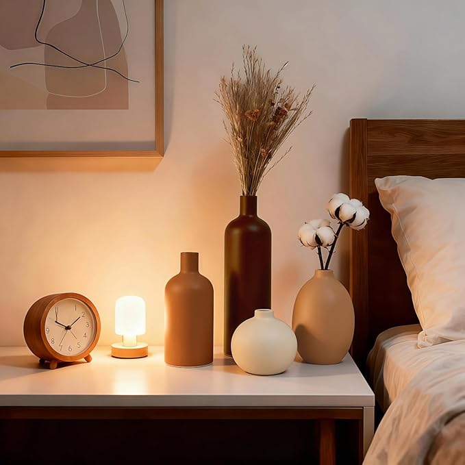 Modern Ceramic Vase Set – 4 Piece Rustic Decorative Vases for Boho Living Room Centerpieces, Entryway Decorations, Coffee Table, Bookshelf, Fireplace Mantel