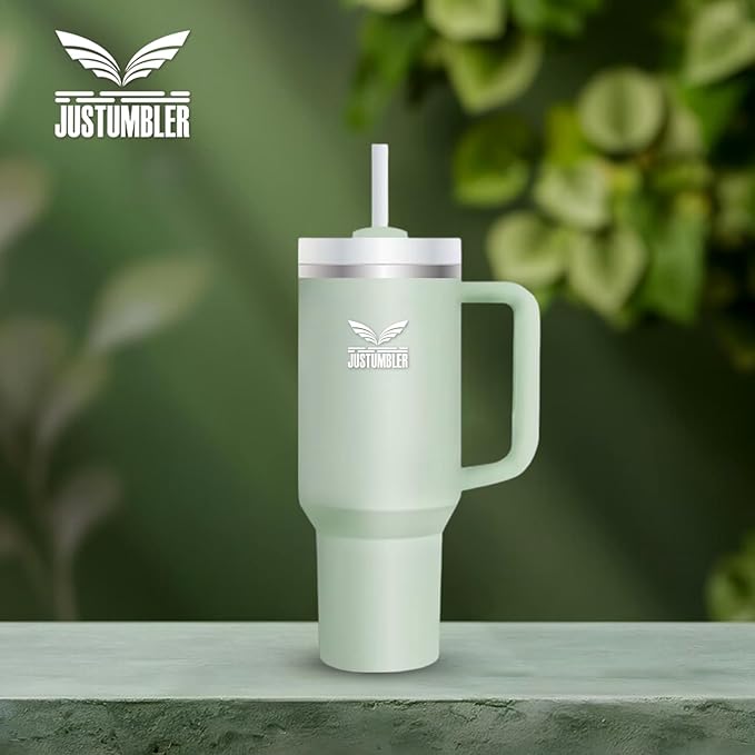 40 Oz Insulated Tumbler with Handle and Straw, Stainless Steel Coffee Travel Mug with Lid, Leak Proof Water Bottle with Accessories, Matcha Cream