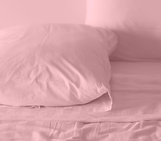 RUVANTI 100% Cotton Sheets Queen Size Set, 4 Pieces, Soft & Breathable Percale Weave Bedding, Deep Pocket 16", Hotel Standard, Crisp Cool Feeling, Durable, Perfect Dyed Bed Sheet, Bridal Rose