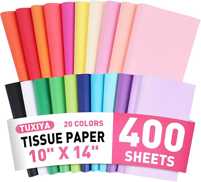 400 Sheets Tissue Paper, 20 Colors 10" X 14" Tissue Papers for Gift Bags Birthday Party Flower Decoration, Colored Tissue Paper Bulk for Packaging
