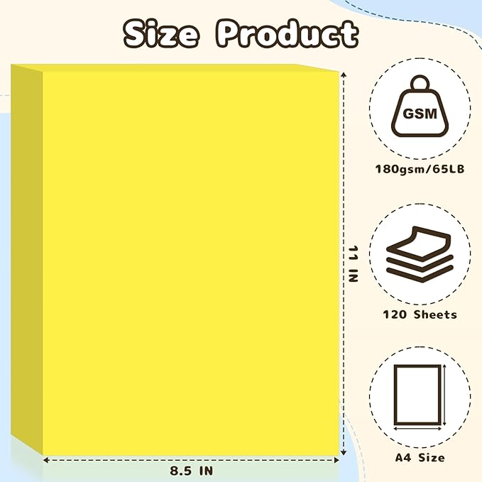 120 Sheets Cardstock 8.5x11, 65lb Colored Card Stock, 15 Assorted Colors Construction Paper, 180gsm Thick Printer Paper for Printing, Painting, Card Making, Kids School Supplies,Party Decorations