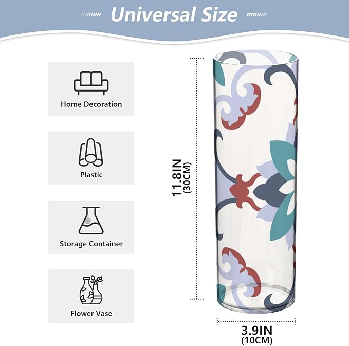Vase Plastic Vase Elegant Cylinder Flower Vase Shatterproof Decorative Centerpiece for Home Table Office Weddings Events (11.8 x 3.9 in)