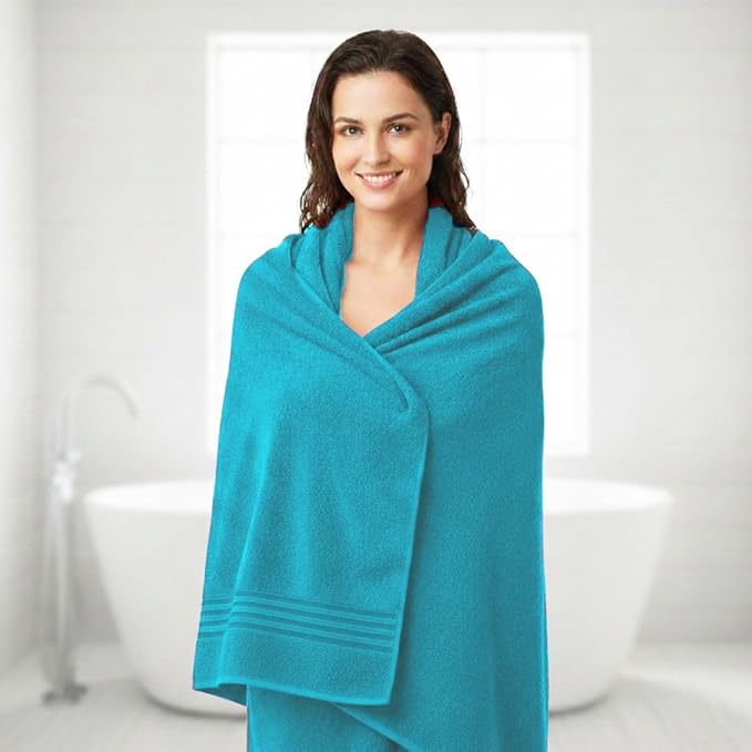 8 Piece Bath Towels for Bathroom - 100% Cotton, Soft Absorbent Bathroom Towels Set - 2 Extra Large Bath Towels, 2 Hand Towels & 4 Washcloths - Hotel Spa Thick Plush Towel, Turquoise