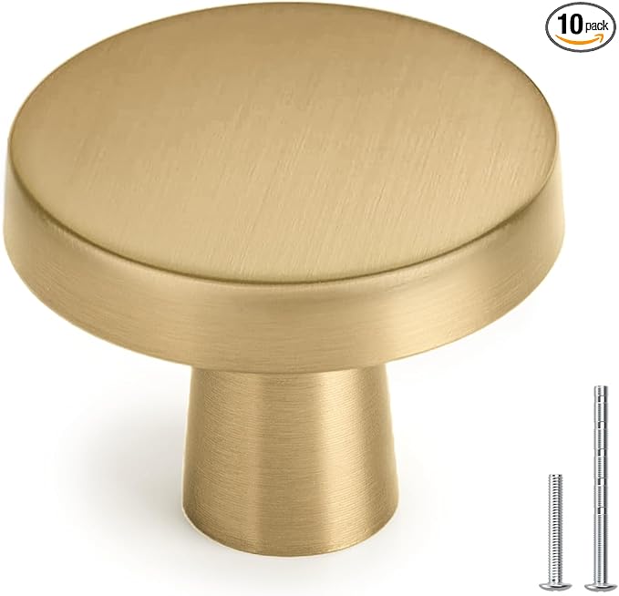 homdiy 10 Pack Champagne Bronze Cabinet Knobs Round Kitchen Handles Zinc Alloy Metal Hardware for Dresser Drawer Desk Cupboard
