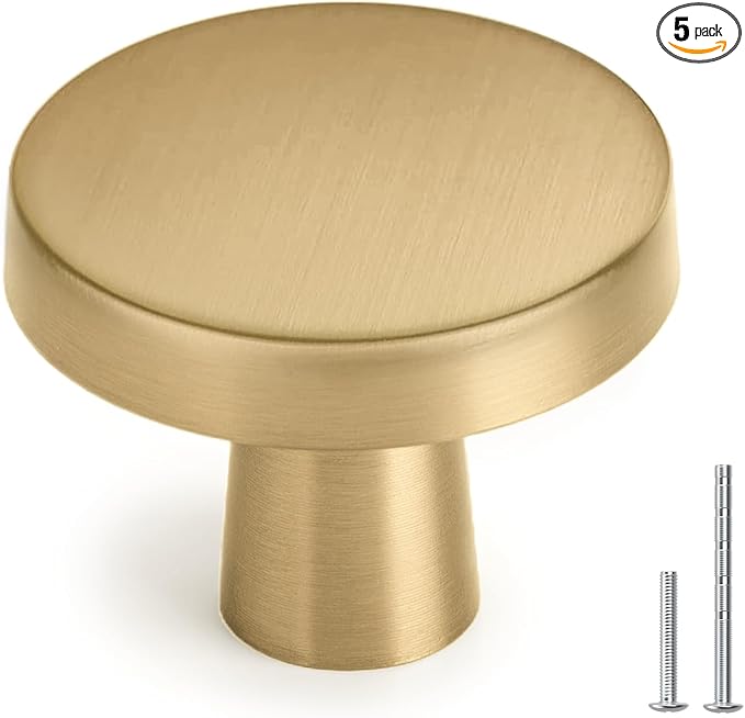 homdiy 5 Pack Champagne Bronze Cabinet Knobs Round Kitchen Handles Zinc Alloy Metal Hardware for Dresser Drawer Desk Cupboard
