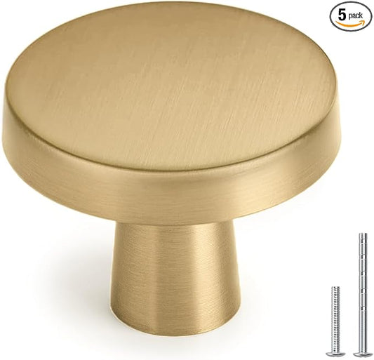 homdiy 5 Pack Champagne Bronze Cabinet Knobs Round Kitchen Handles Zinc Alloy Metal Hardware for Dresser Drawer Desk Cupboard