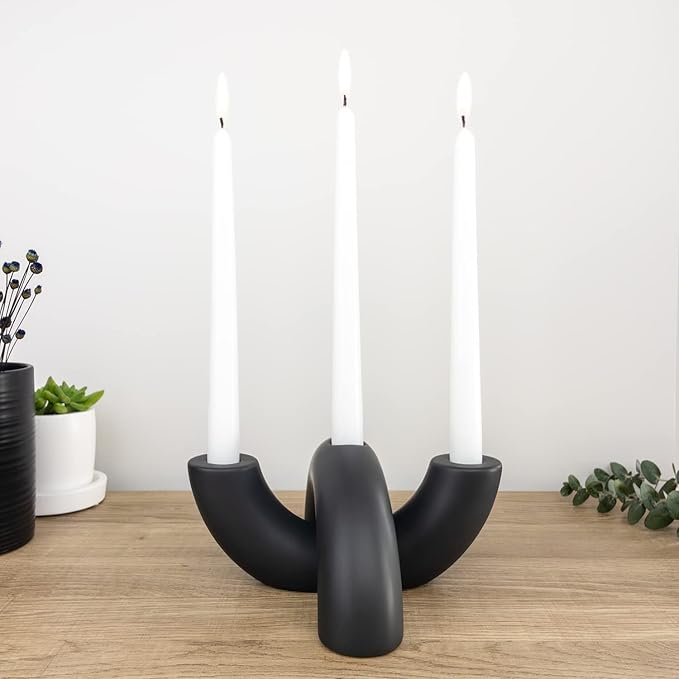 Taper Candle Holder Set - Candle Stick Holders for Dining Room Table, Entryway Table, or Fireplace Mantel - Modern Candelabra Home Decor (Black)