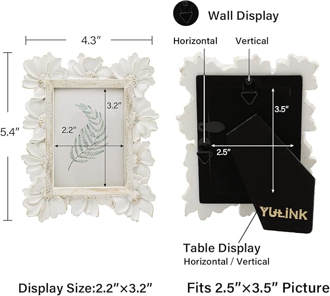 2.5x3.5 Small Vintage Picture Frame, Tiny Antique White Ornate Photo Frame, for Tabletop and Wall Display, Decorative Floral Design Retro Home Decor, Old Fashioned Photo Gallery Art