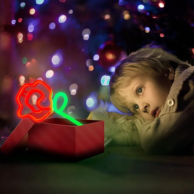 ENUOLI Rose Neon LED Signs Red Rose Flower with Green Stem Art Wall Sign for Cool Light,USB/Battery Operated Night Neon Light Flower Decor for Party,Bedroom,Bar,Wedding,Gift (Red)