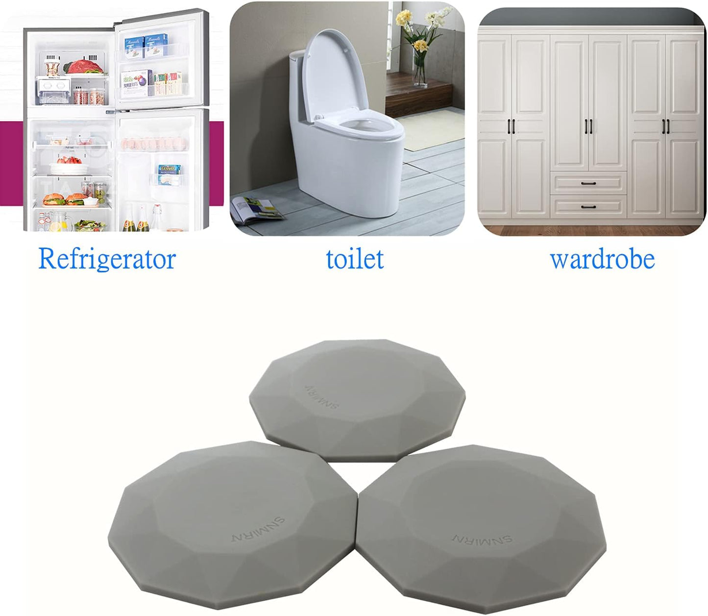 Skiennix Door Stops | Wall Protector with Strong 3M Adhesive - Quiet, Shock Absorbent Silicone (Gray - 3 Pcs)